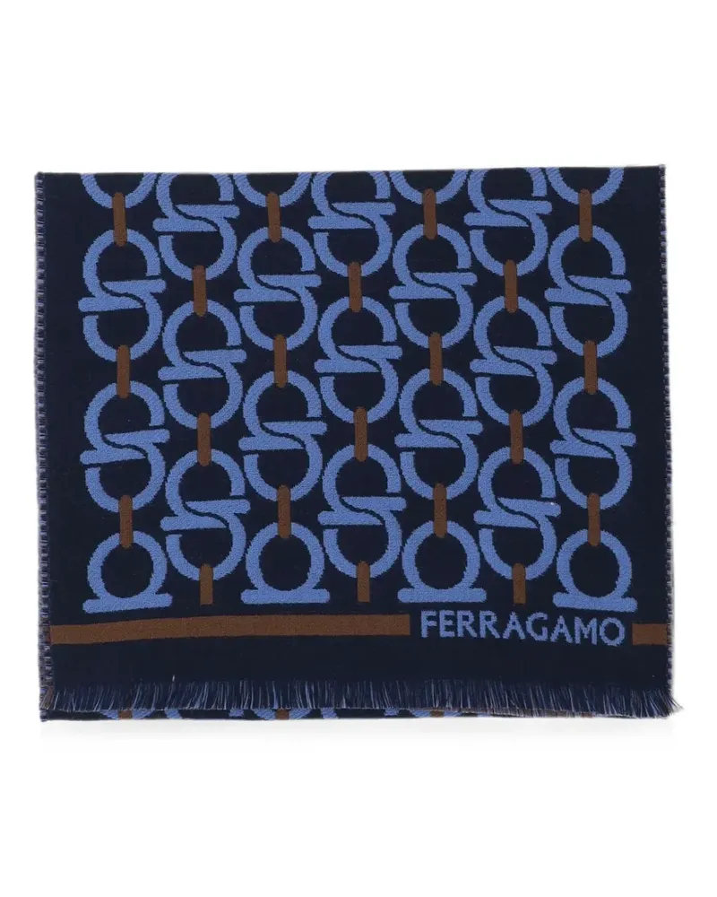 Ferragamo Gancini-pattern fringed scarf - Blau Blau