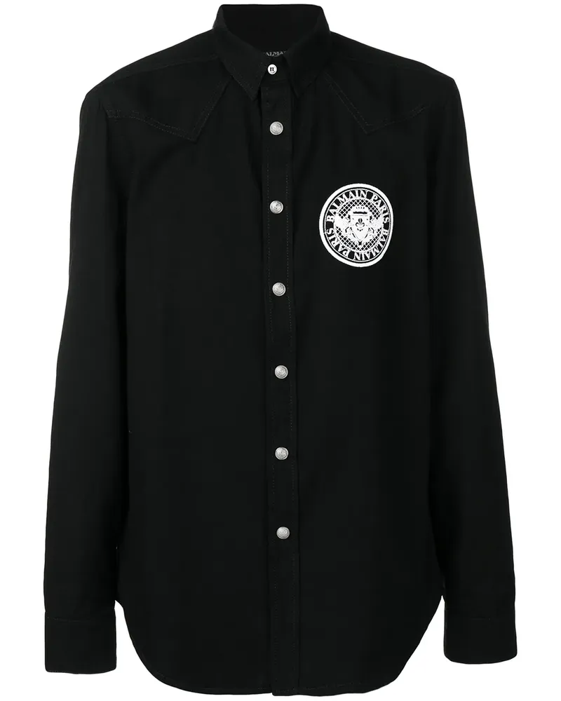 Balmain Hemd mit Logo-Stickerei - Schwarz Schwarz