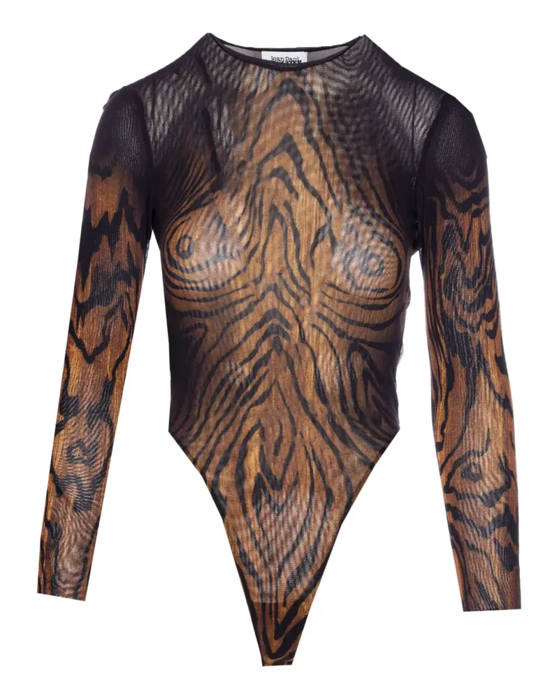 Jean Paul Gaultier Mesh-Body mit Tiger-Print - Schwarz Schwarz