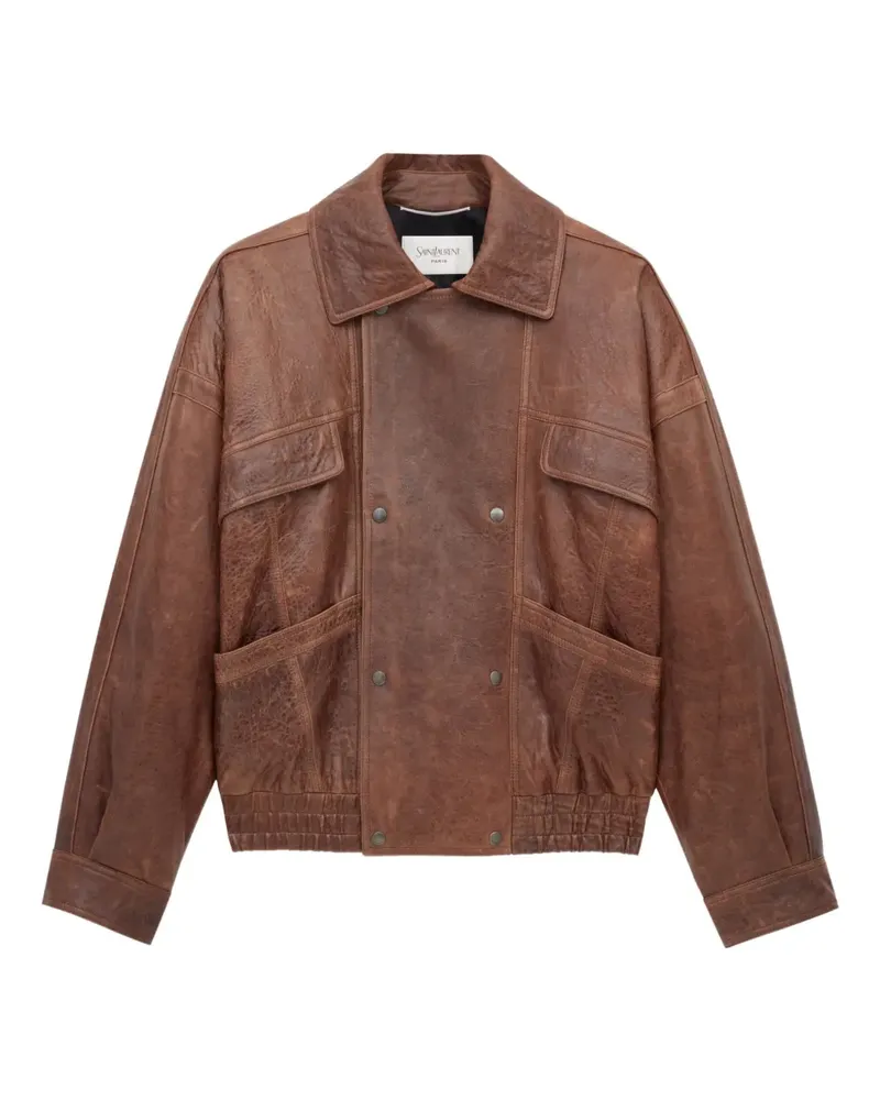 Saint Laurent double-breasted leather jacket - Braun Braun
