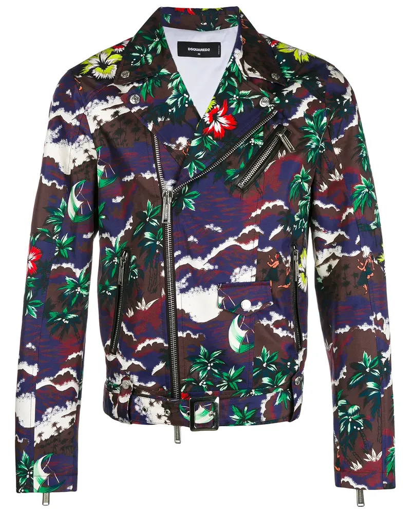Dsquared2 Seidenbikerjacke mit tropischem Print - Mehrfarbig Mehrfarbig