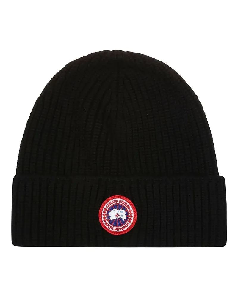 Canada Goose Gerippte Beanie mit Logo-Patch - Schwarz Schwarz