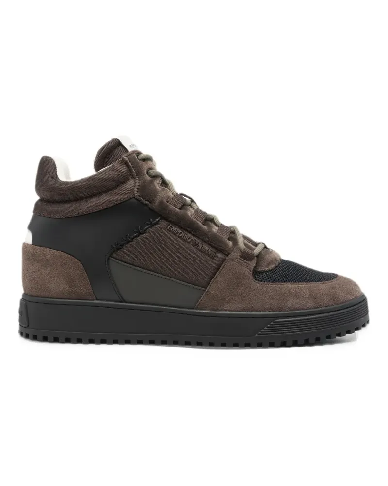Emporio Armani suede-panelled high-top sneakers - Braun Braun