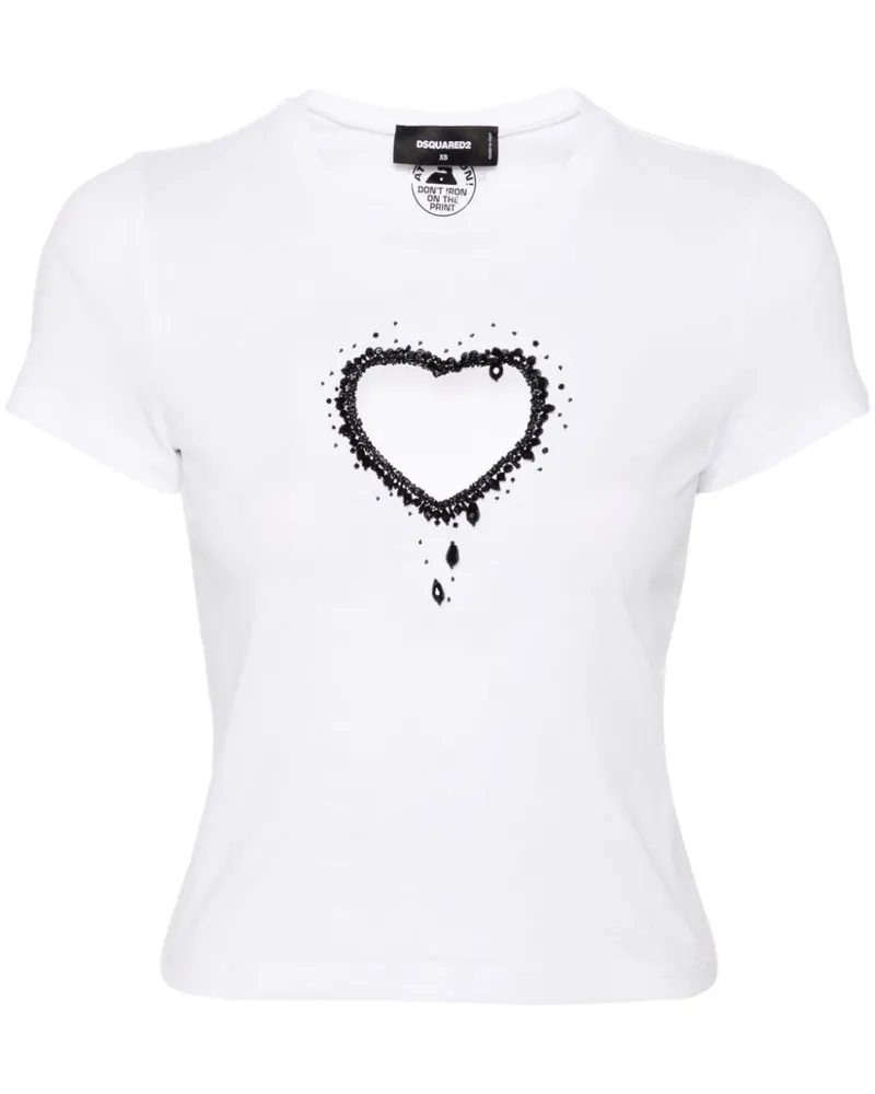 Dsquared2 T-Shirt mit Perlenherz - Weiß Weiß