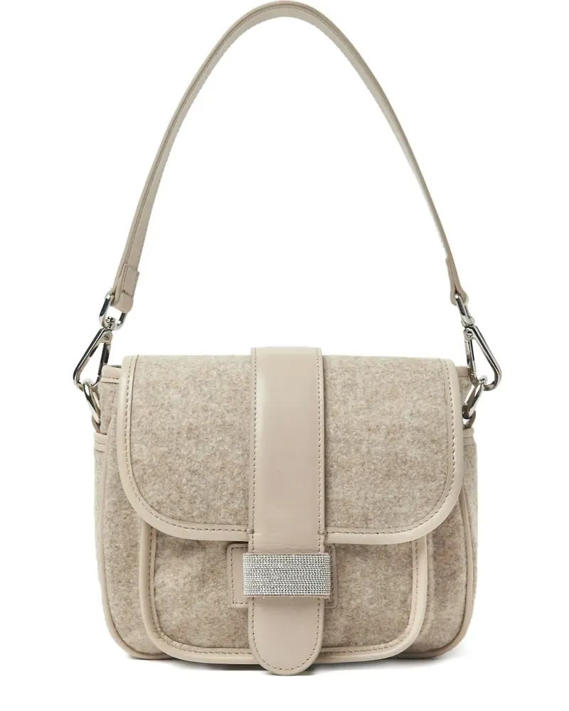 Peserico Kristallverzierte Schultertasche mit Lederbesatz - Nude Nude