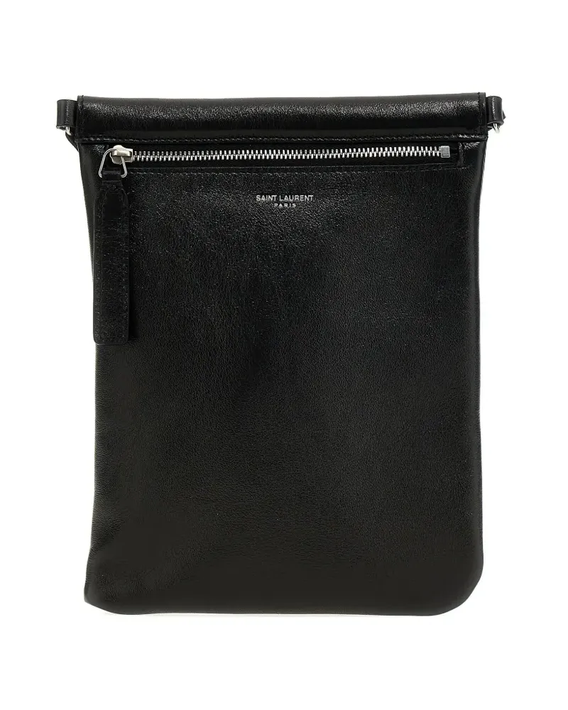 Saint Laurent Flache Schultertasche Schwarz