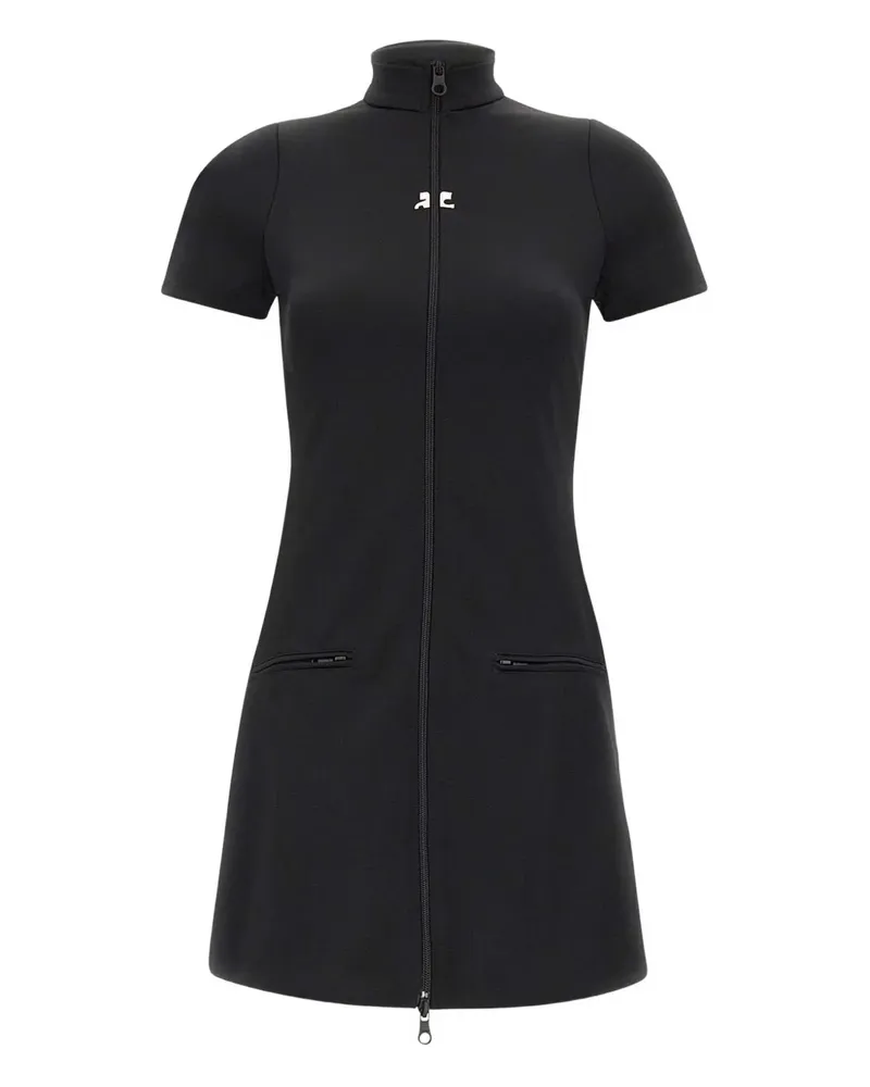 Courrèges zip-front short-sleeve dress - Schwarz Schwarz