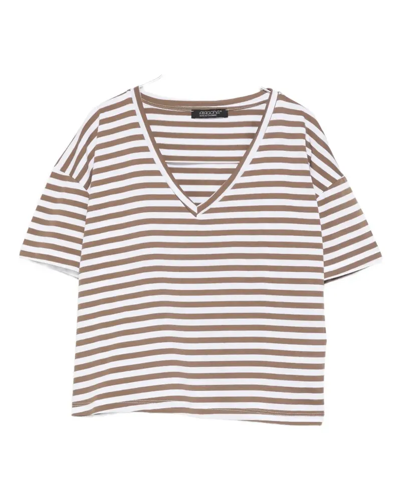 ARAGONA striped V-neck T-shirt - Weiß Weiß