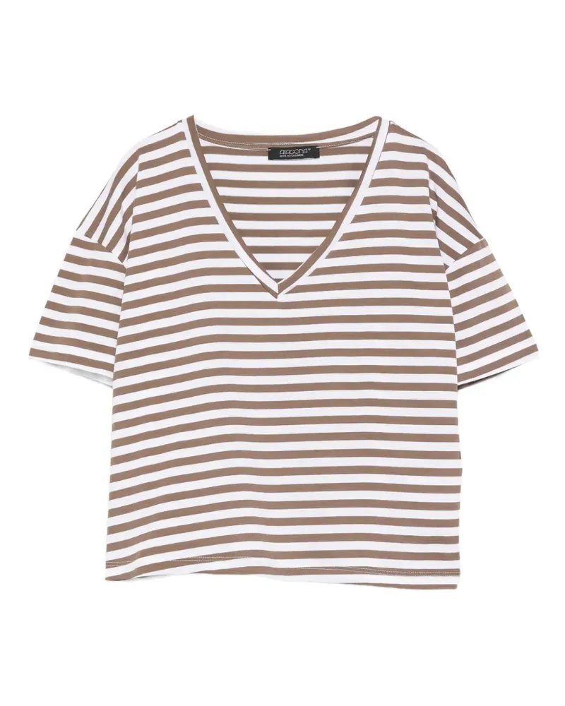 ARAGONA striped V-neck T-shirt - Weiß Weiß