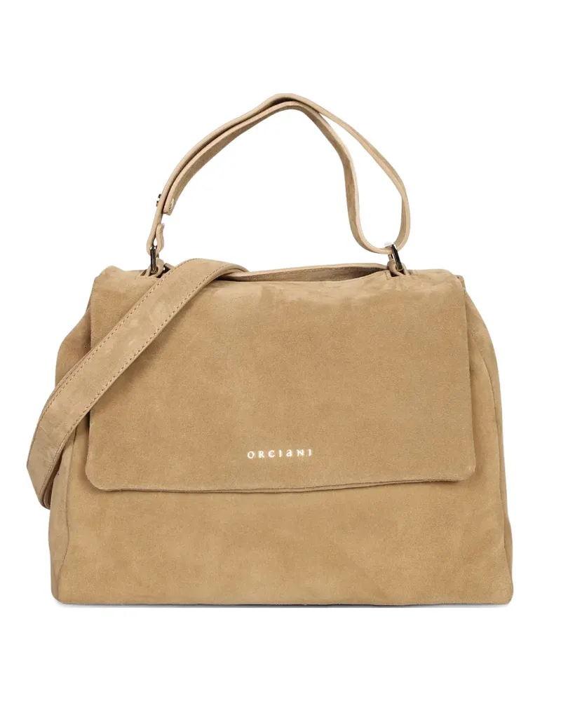 Orciani logo-lettering suede tote bag - Nude Nude