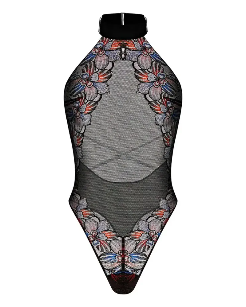 Zhilyova Laia Neckholder-Body mit Blumenstickerei - Blau Blau
