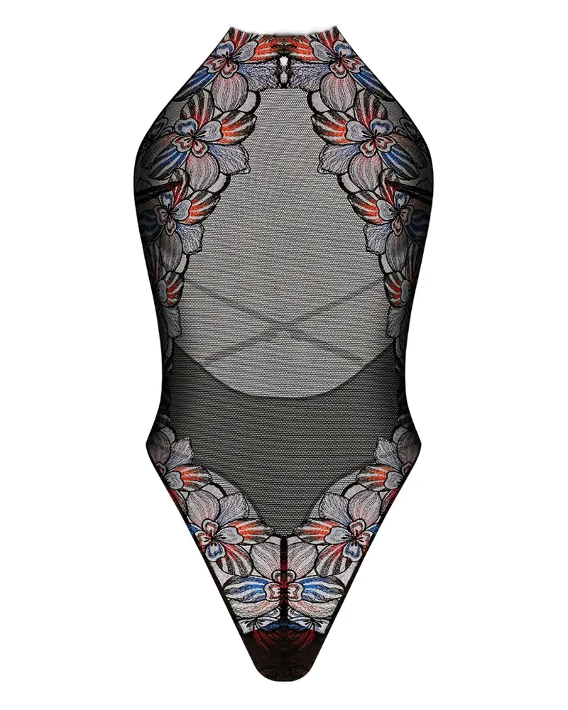 Zhilyova Laia Neckholder-Body mit Blumenstickerei - Blau Blau