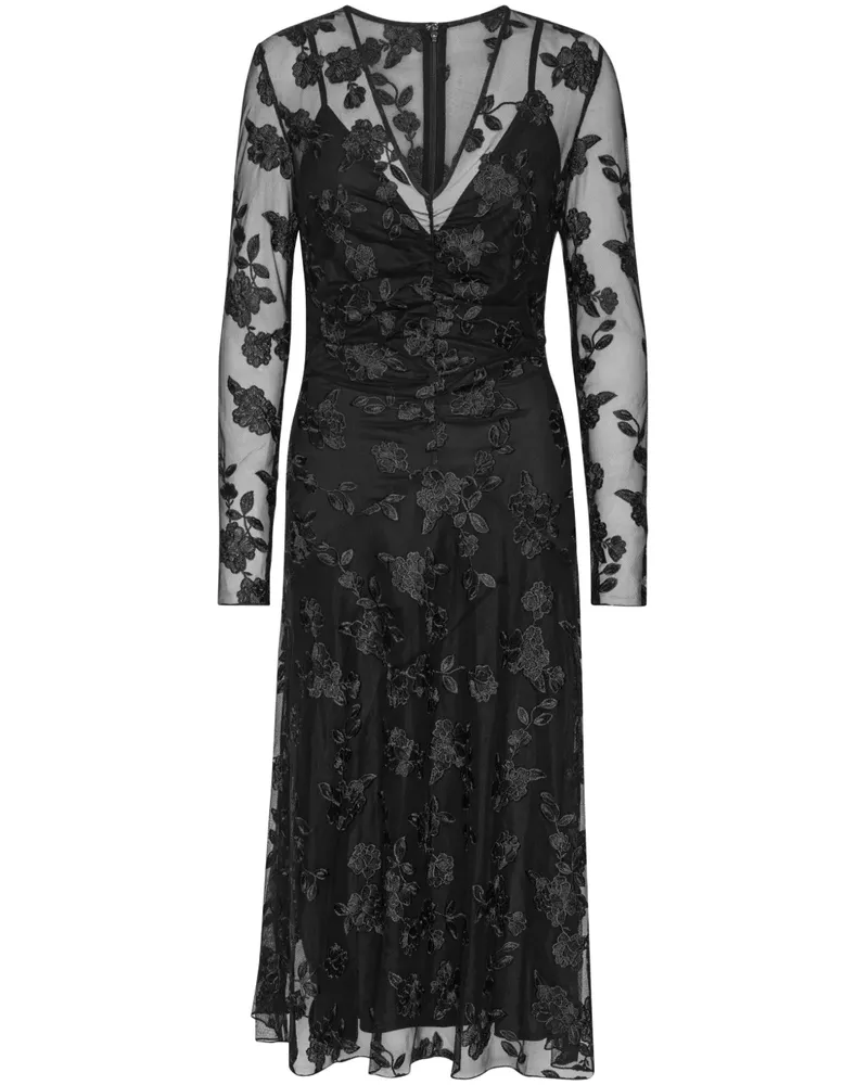 ROTATE Birger Christensen Spitzen-Midikleid mit V-Ausschnitt - Schwarz Schwarz