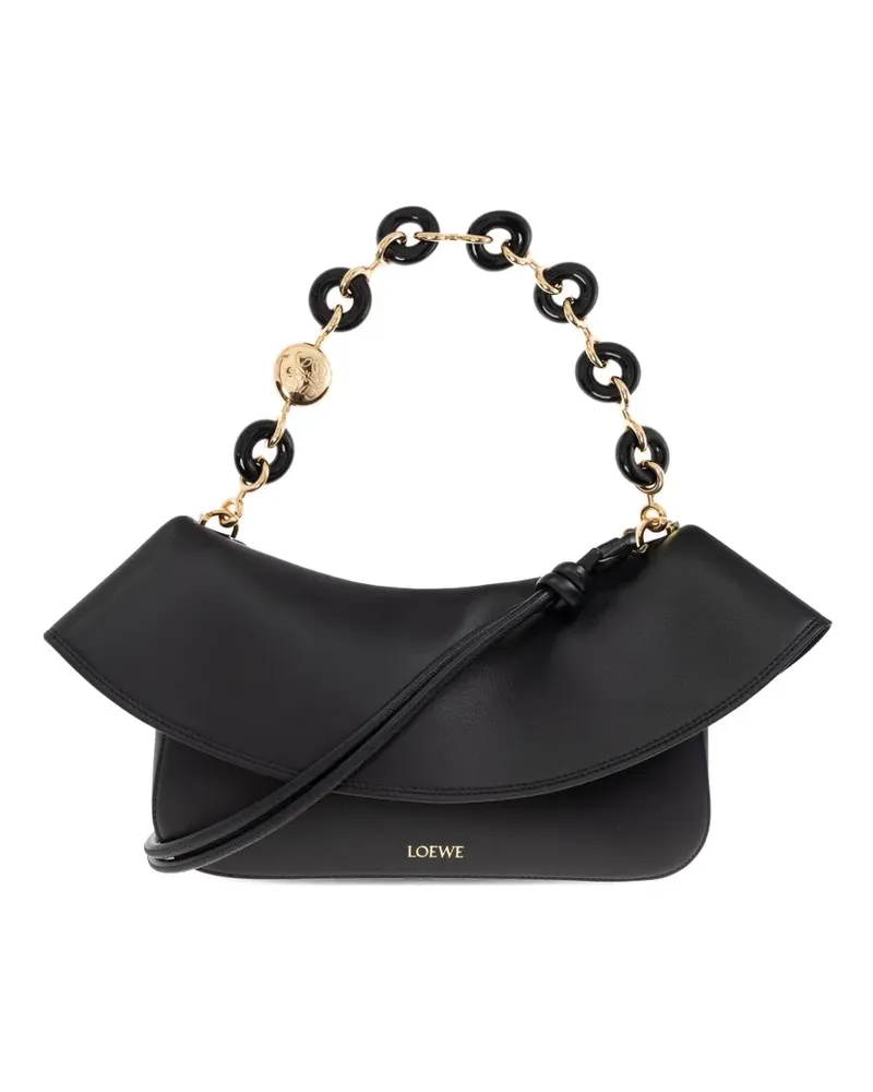 Loewe Gerüschte Schultertasche mit Kette - Schwarz Schwarz