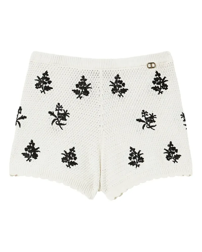 Twin-Set Shorts mit Blumenstickerei - Weiß Weiß