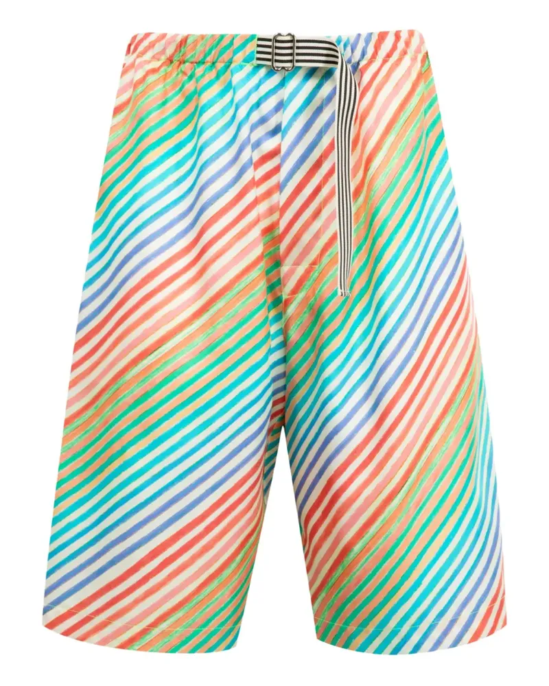 Christopher John Rogers Gestreifte Bias Crayon Shorts mit Kordelzug - Grün Grün