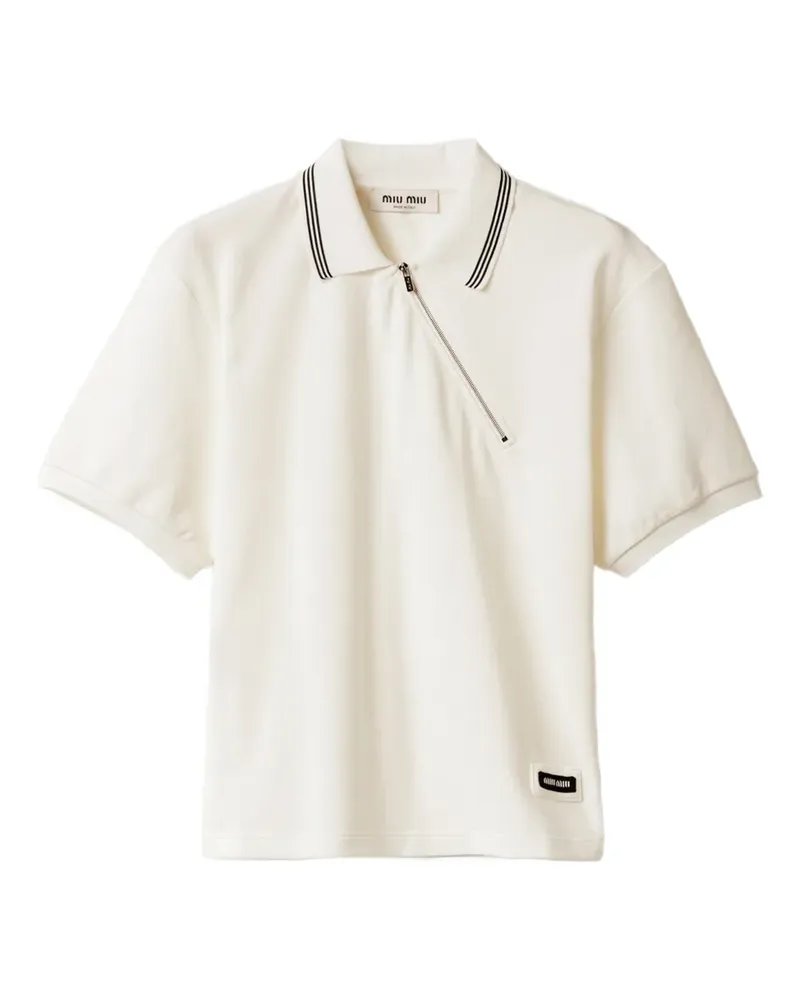 Miu Miu ribbed trim zippered polo shirt - Weiß Weiß