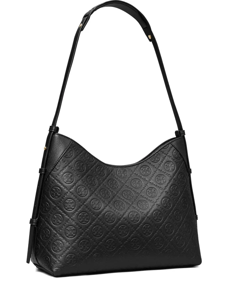 Tory Burch Strukturierte Schultertasche mit T Monogram - Schwarz Schwarz