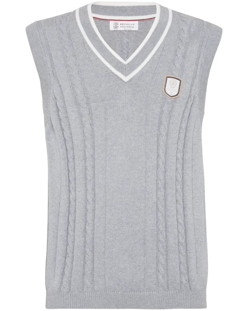 Brunello Cucinelli Zopfmuster-Pullunder mit Logo-Patch - Grau Grau
