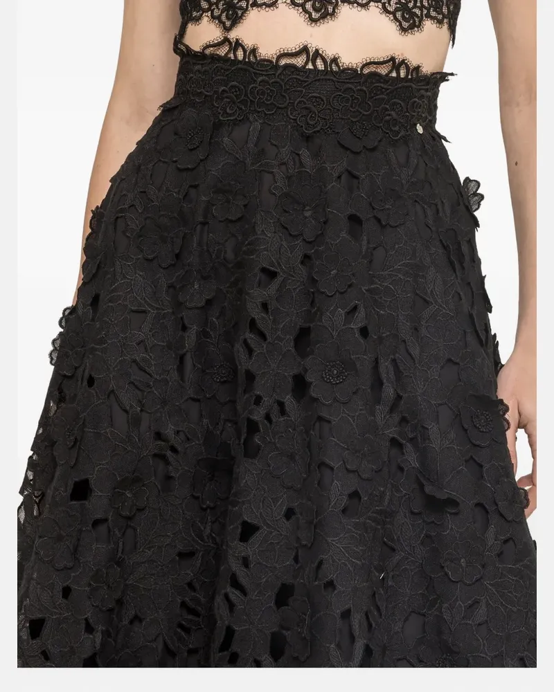 NISSA embroidered 3D-effect midi skirt - Schwarz Schwarz