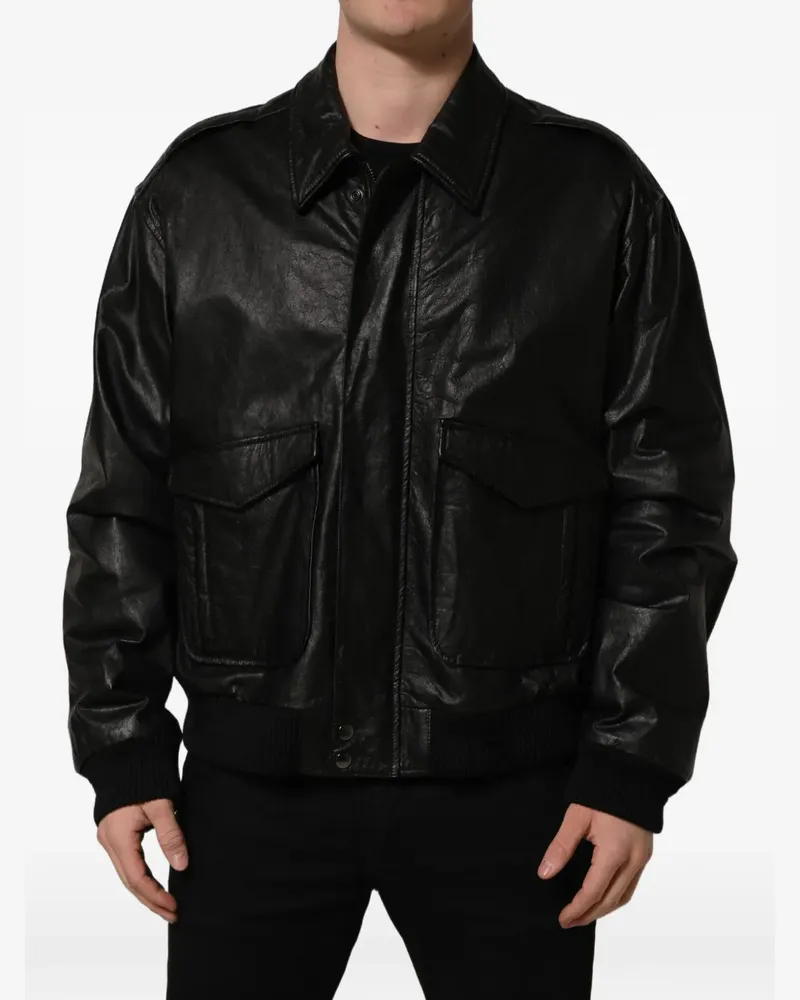 Dolce & Gabbana zip-up leather jacket - Schwarz Schwarz