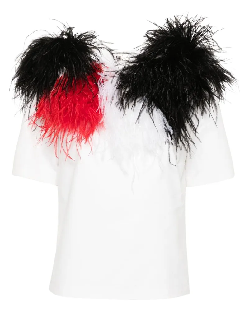 LOULOU T-Shirt mit Federdetail - Weiß Weiß
