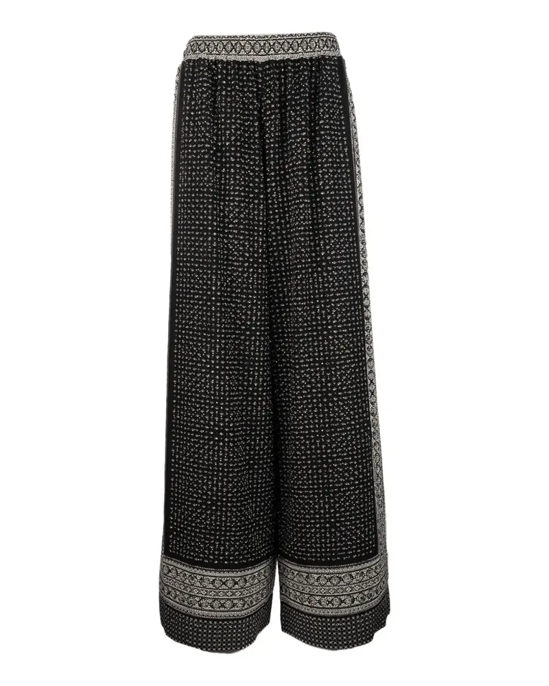 Ermanno Scervino Pailletten-Palazzohose mit Bandana-Print - Schwarz Schwarz