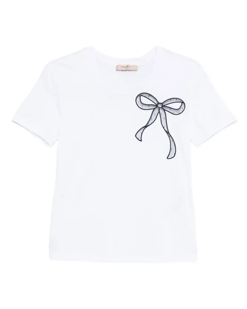 Twin-Set T-Shirt mit Schleifenapplikation - Weiß Weiß