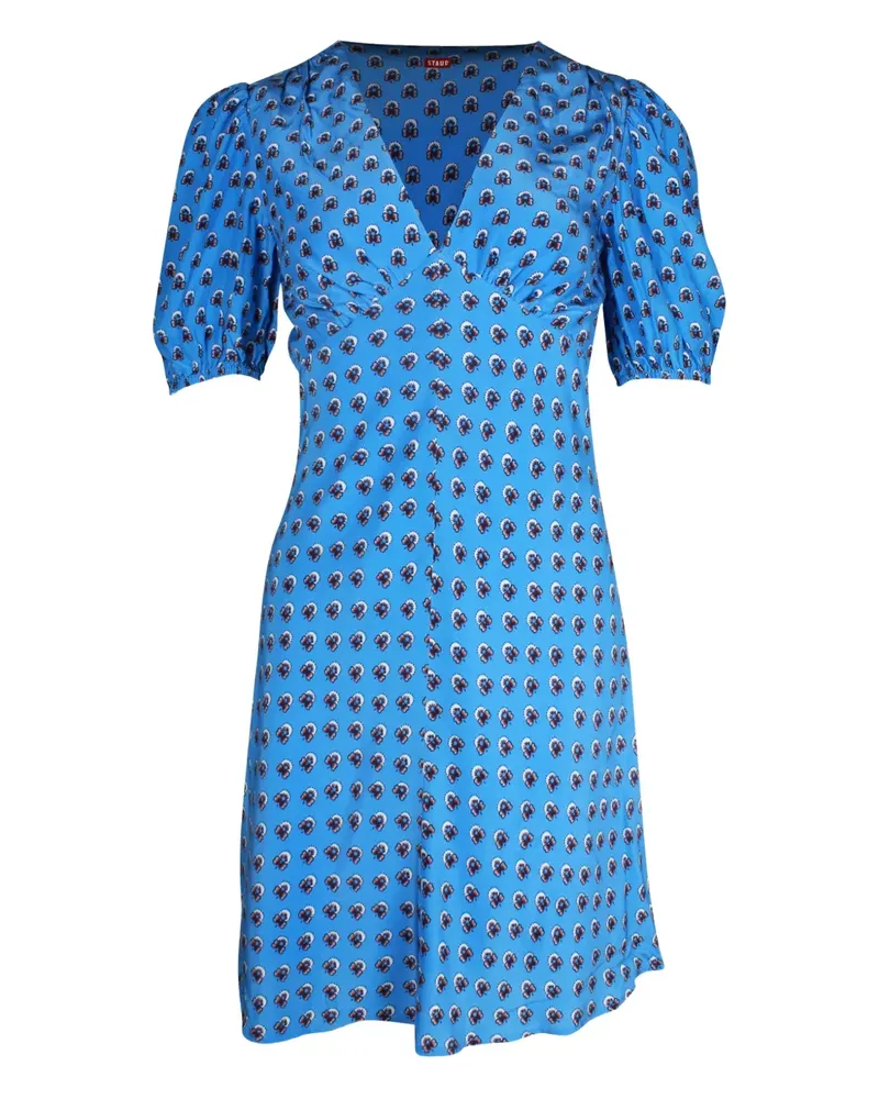 STAUD Milla puff-sleeve floral-print mini dress - Blau Blau