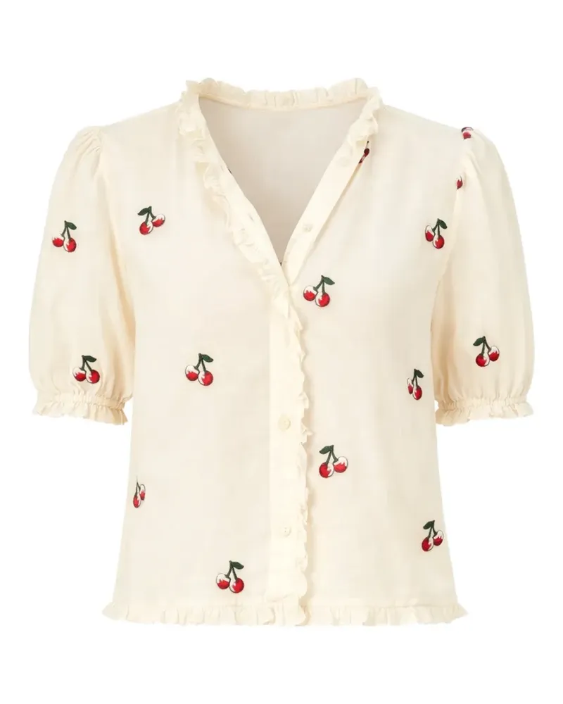 Twin-Set ruffled cherry embroidery shirt - Nude Nude