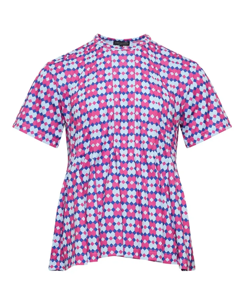 Comme des Garçons geometric-print pleated T-shirt - Rosa Rosa