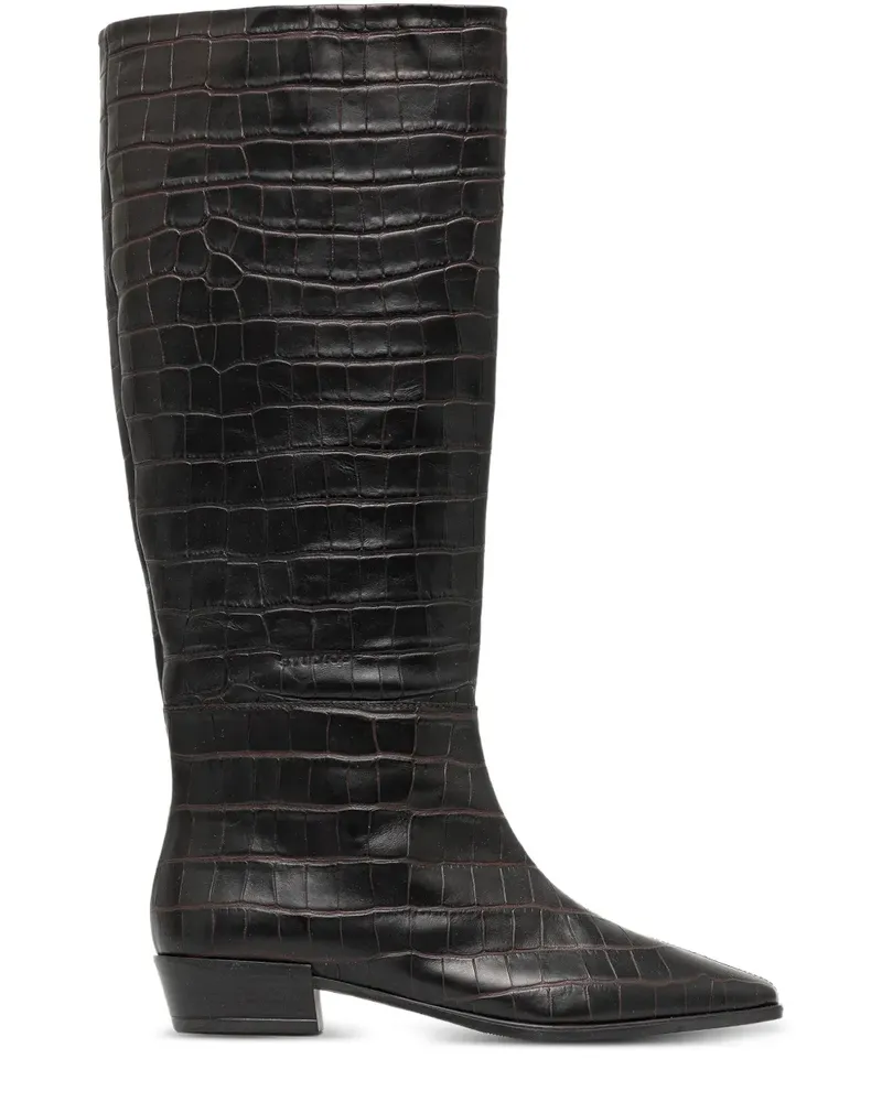Copenhagen pointed-toe crocodile-effect knee-high boots - Braun Braun