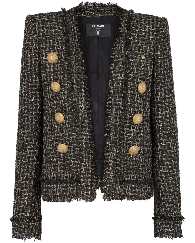 Balmain Doppelreihiger Tweed-Blazer - Schwarz Schwarz