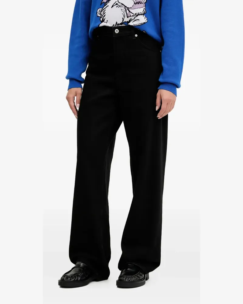HUGO BOSS Wide-Leg-Jeans mit Logo-Schild - Schwarz Schwarz