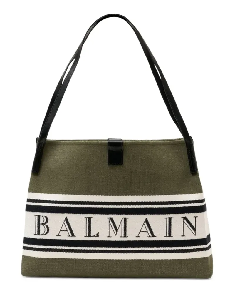 Balmain Mittelgroße Schultertasche mit Logo-Print - Grün Grün