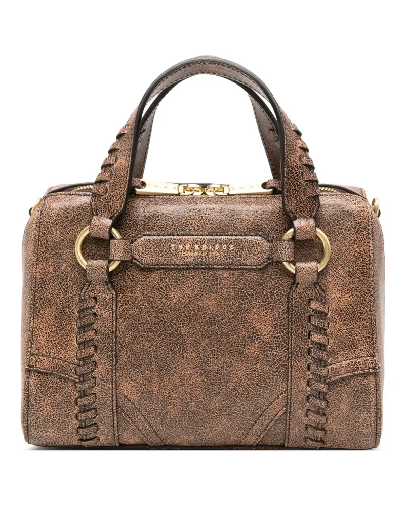 The Bridge Tote Bag in Craquelé-Optik mit Überwendlingsstich-Besatz - Braun Braun