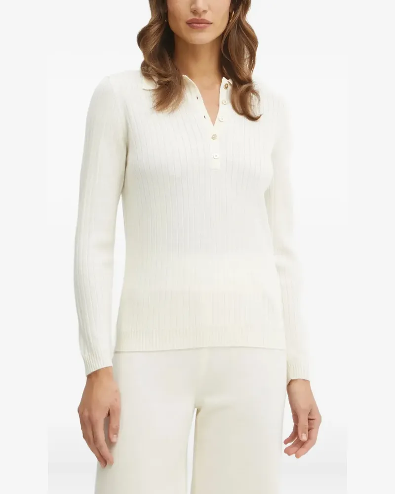 Luisa Spagnoli Gerippter Pullover mit Polokragen - Weiß Weiß