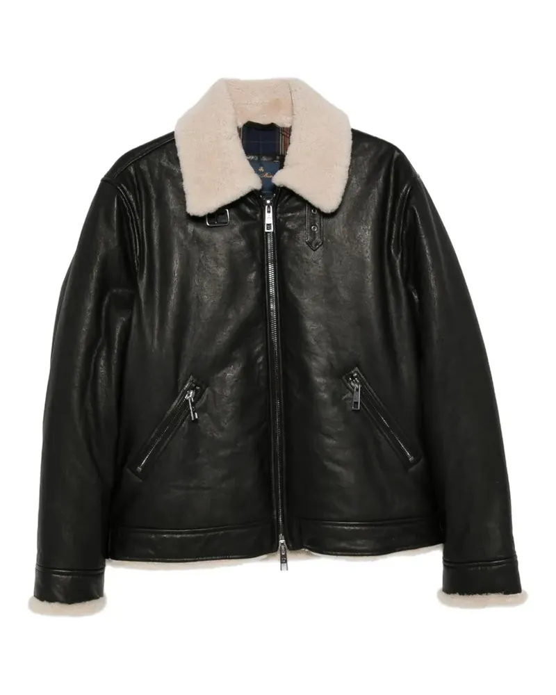 Brooks Brothers shearling-trim leather jacket - Schwarz Schwarz