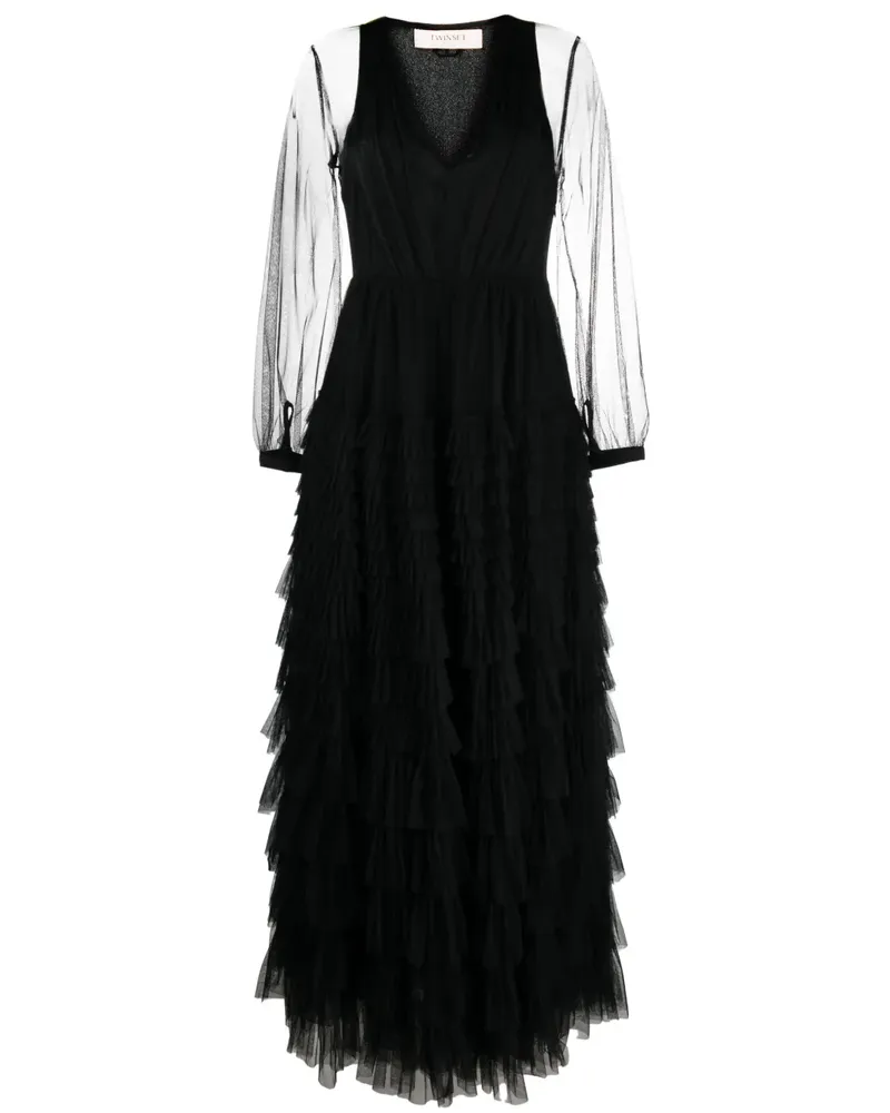 Twin-Set Abendkleid mit transparenten Ärmeln - Schwarz Schwarz