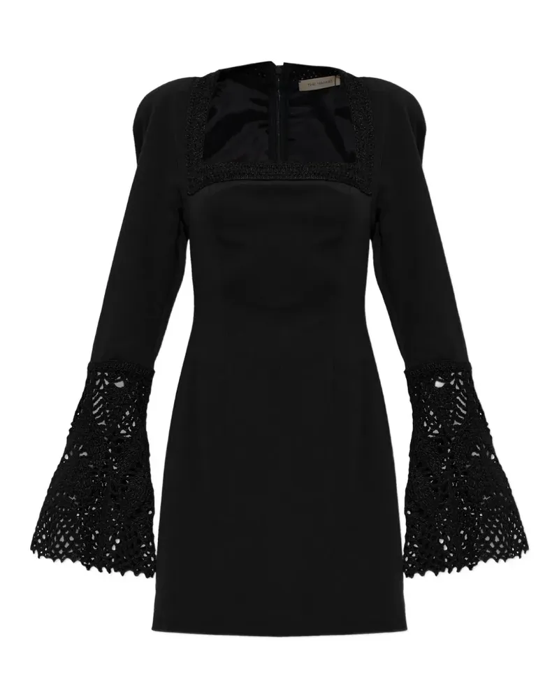 THE MANNEI crochet-trim flared-sleeve mini dress - Schwarz Schwarz