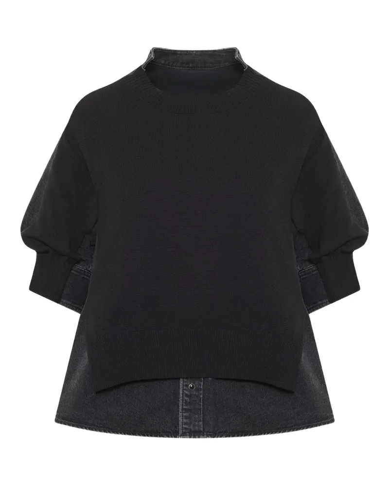 Sacai denim-panelled sweater - Grau Grau