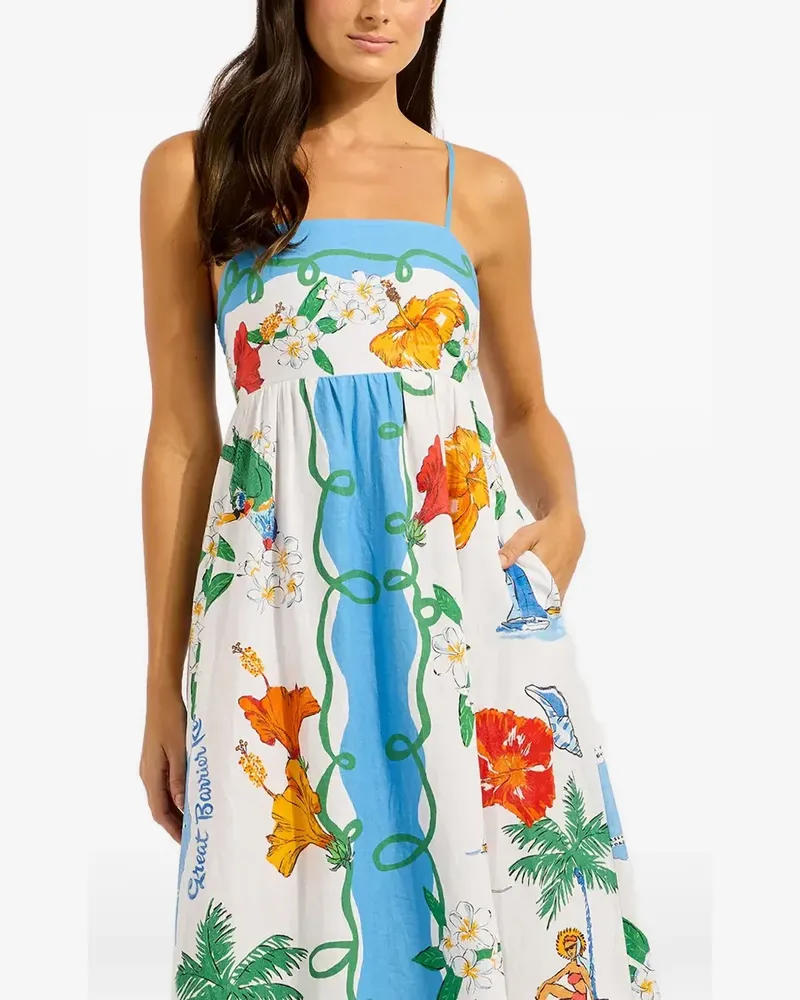 Seafolly Australia Viva Vacation floral-print smocked-back maxi dress - Weiß Weiß