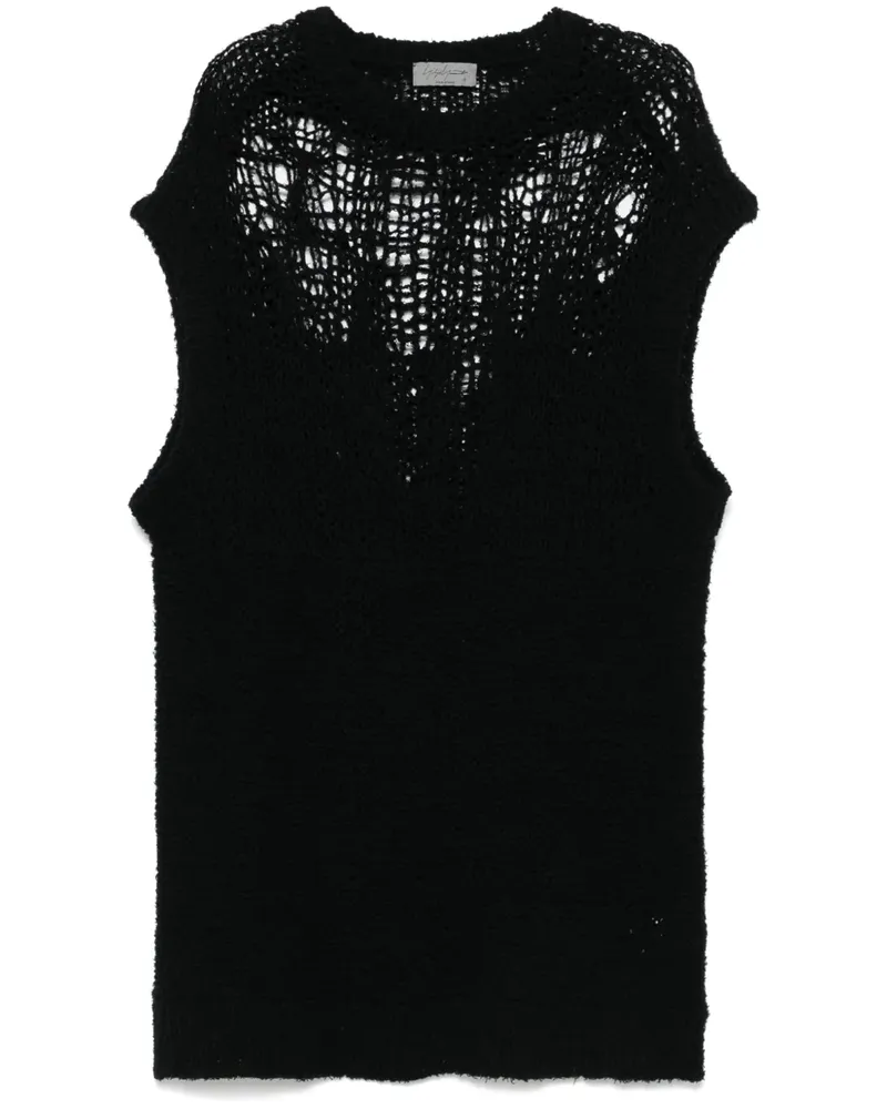 Yohji Yamamoto Pullunder mit Lochstrickmuster - Schwarz Schwarz
