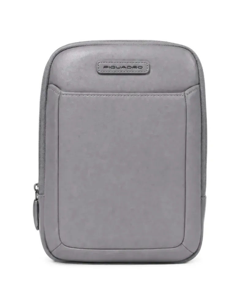 Piquadro logo-plaque pebbled-leather messenger bag - Grau Grau