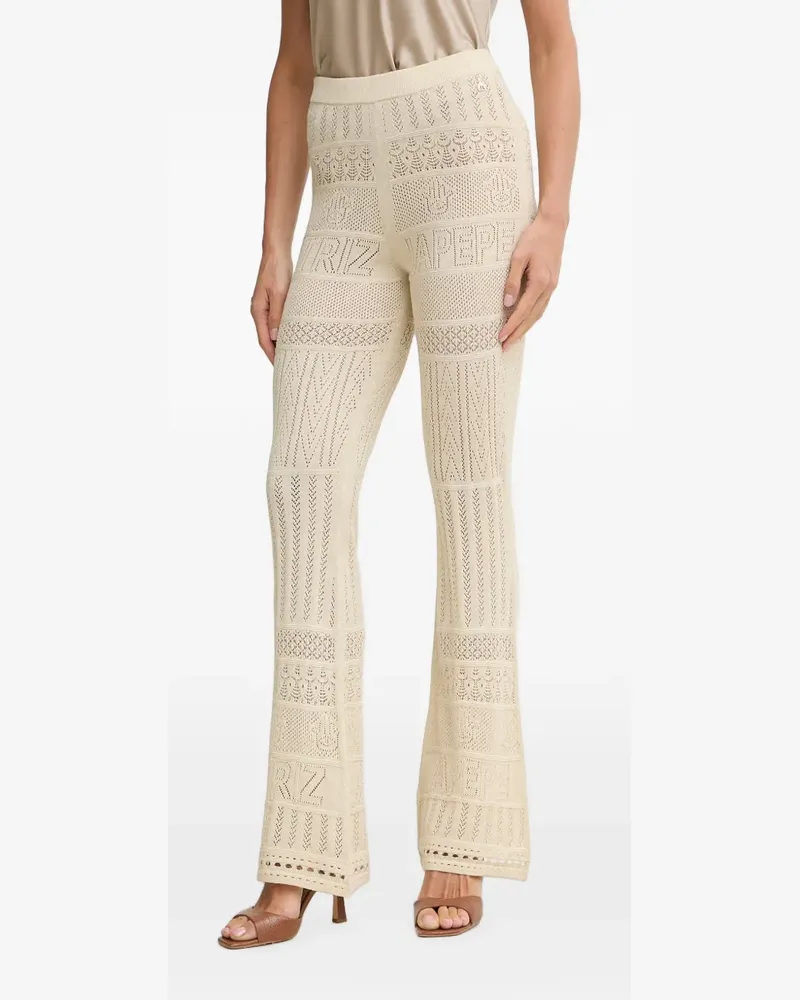 Patrizia Pepe logo-pointelle knit flared trousers - Nude Nude