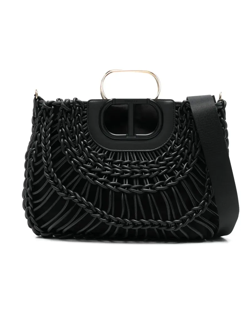 Twin-Set Handtasche mit Flechtmuster - Schwarz Schwarz
