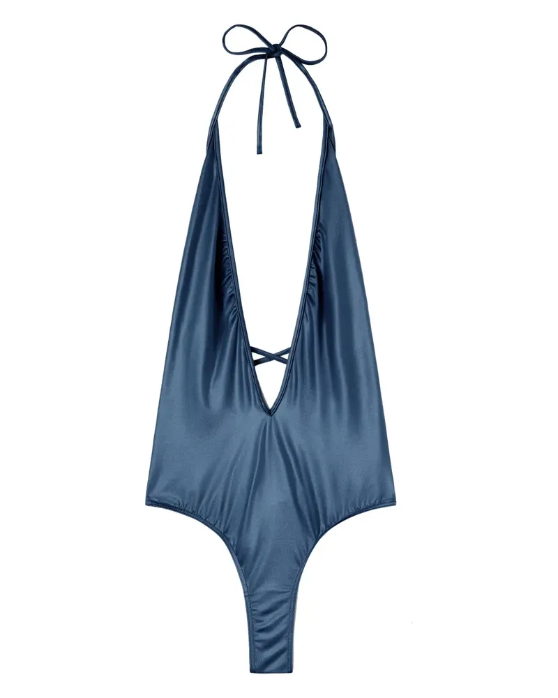 Palm Angels Metallic-Badeanzug mit tiefem V-Ausschnitt - Blau Blau