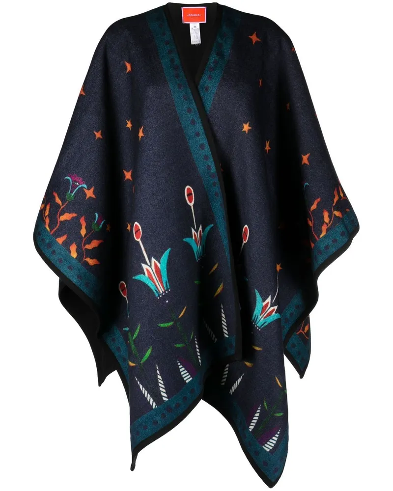 La DoubleJ Poncho mit grafischem Print - Blau Blau