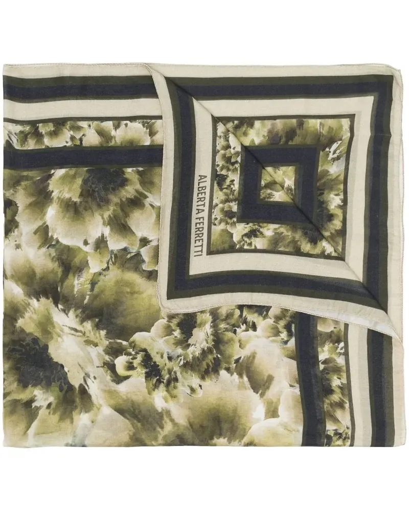 Alberta Ferretti Gestrickter Schal mit Blumen-Print - Grün Grün