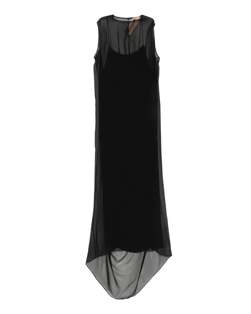 N° 21 sheer-panel layered asymmetric midi dress - Schwarz Schwarz